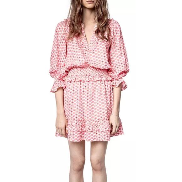 Zadig & Voltaire Rune Debby Cotton Ruffle Evil Eye Print Mini Dress XS - Picture 1 of 12